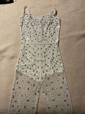Banjul White Sequin Strapless Romper Jumpsuit